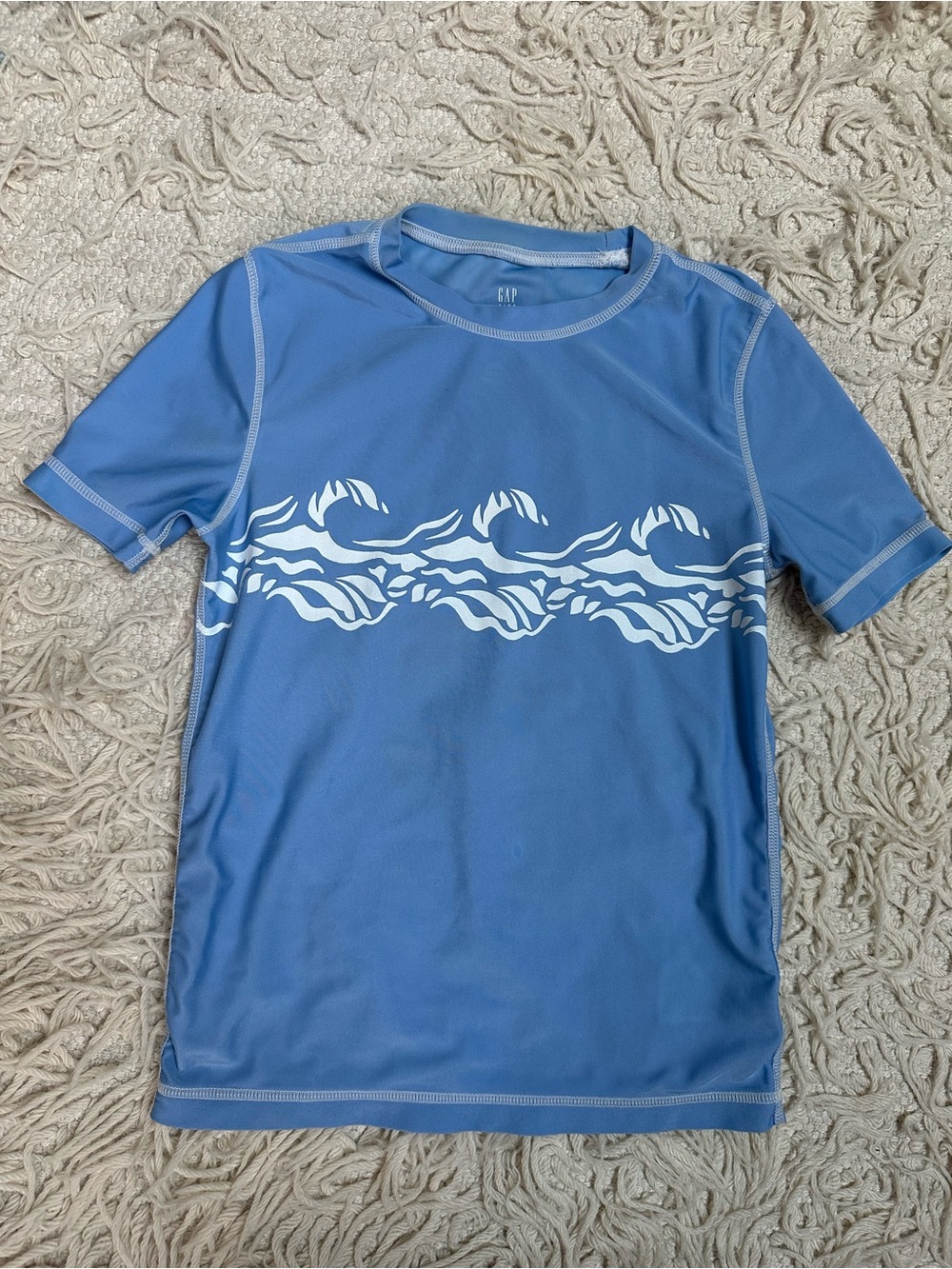 Gap Kids Boys Size Small Blue Rash Guard Shirt with Wave Accent | EUC | 🌊